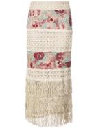 Patbo Fringed Embroidered Pencil Skirt - Nude & Neutrals
