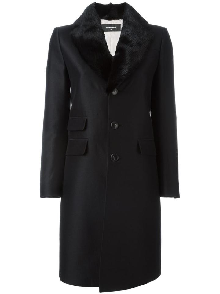 Dsquared2 Mink Collar Coat, Women's, Size: 40, Black, Silk/mink Fur/polyester/wool