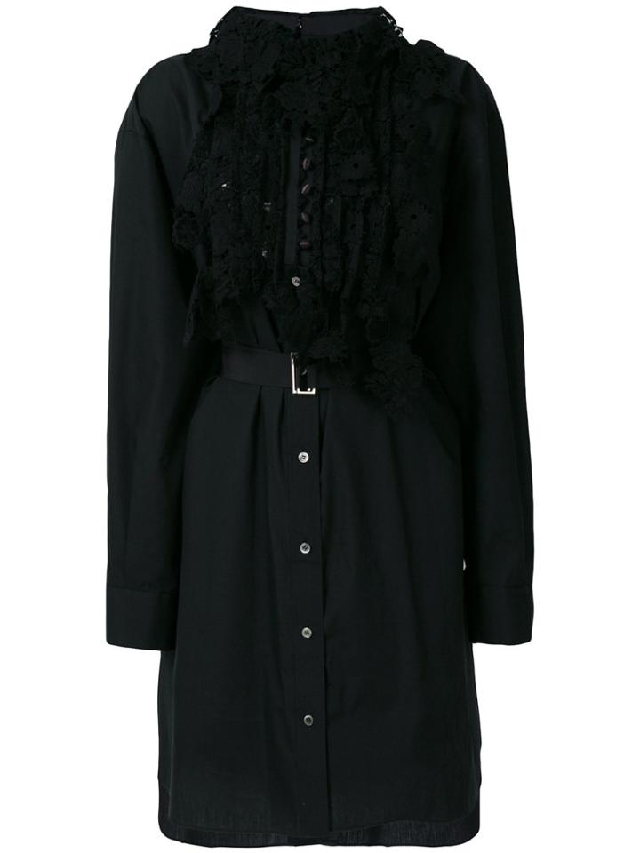 Sacai Lace Detail Belted Dress - Black
