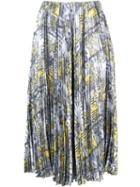 Astraet Palm Tree And Stripe Print Pleated Midi Skirt, Women's, Size: 0, Yellow/orange, Polyester