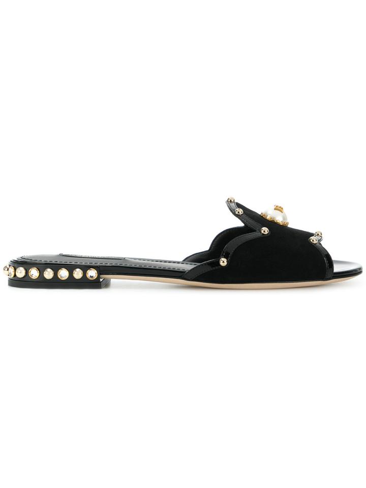 Dolce & Gabbana Stud Embellished Slides - Black