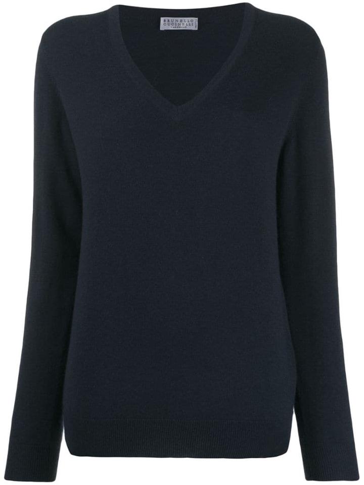 Brunello Cucinelli V-neck Knit Top - Blue