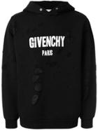 Givenchy Distressed Logo Print Hoodie - Black