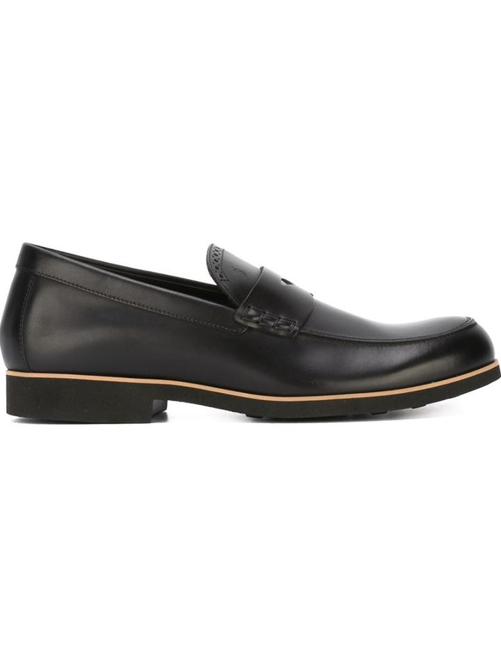 Tod S Rubber Sole Penny Loafers, Men's, Size: 43.5, Black, Leather/rubber