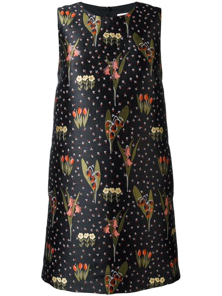 Floral Pattern Shift Dress, Women's, Size: 42, Black, Polyester/acetate, Red Valentino