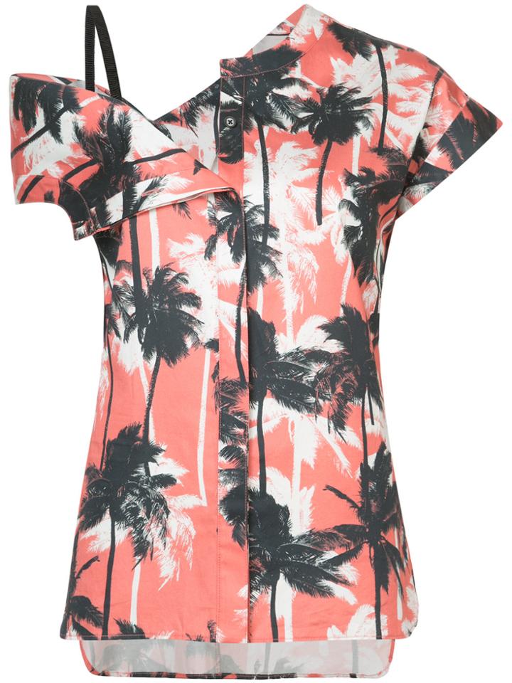Jason Wu Palm Print Asymmetric Top - Pink & Purple