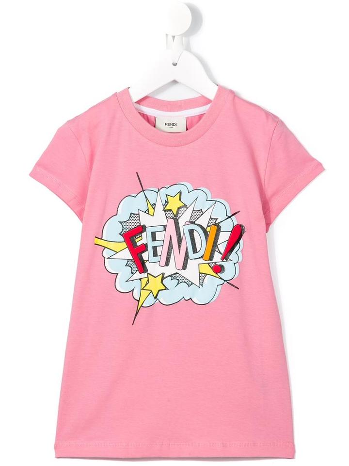 Fendi Kids Exploding Logo Print T-shirt, Girl's, Size: 12 Yrs, Pink/purple