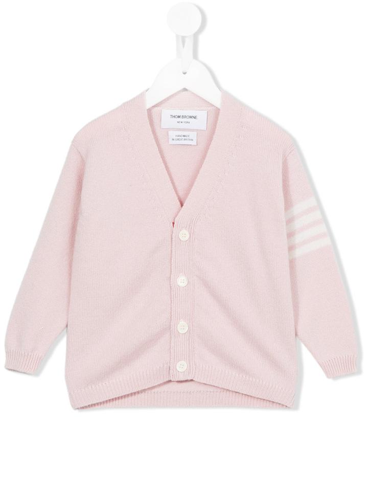 Thom Browne Kids - V-neck Cardigan - Kids - Cashmere - 4 Yrs, Pink/purple