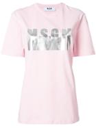 Msgm Oversized Metallic Logo T-shirt - Pink & Purple