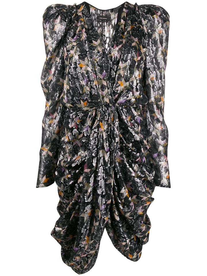 Isabel Marant Graphic Print Structured Shoulder Dress - Black