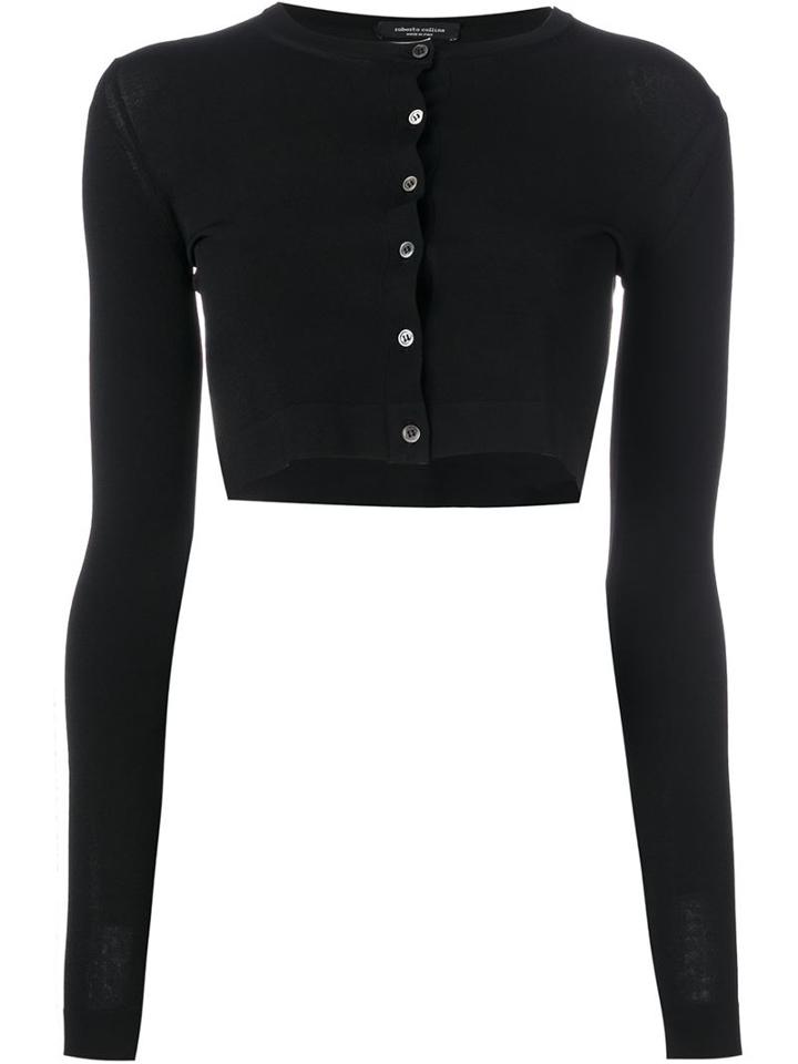 Roberto Collina Crop Cardigan, Women's, Size: M, Black, Viscose/polyester