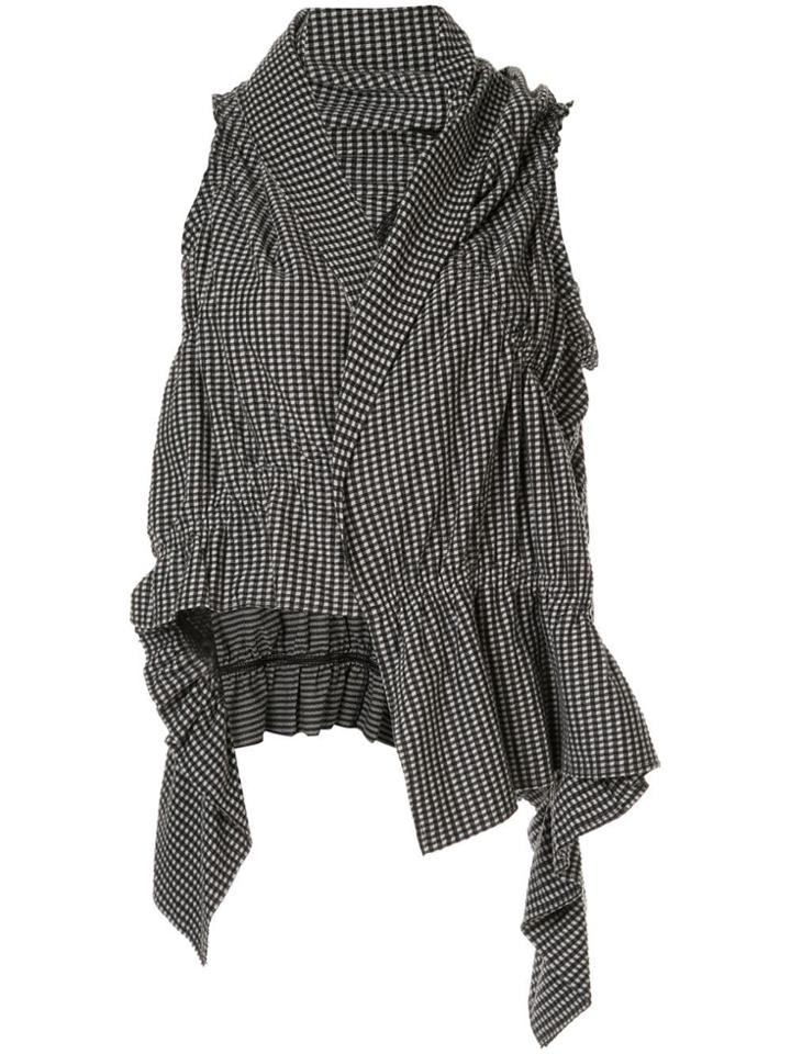 Y's Check Cinched Detail Ruffle Vest - White