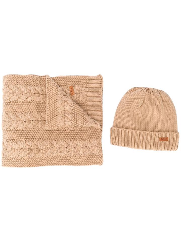 Barbour Knitted Hat And Scarf Set - Brown