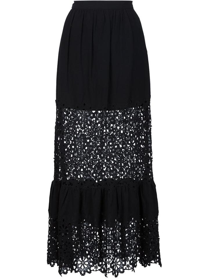 Sea Broderie Anglaise Panel Skirt, Women's, Size: 8, Black, Cotton
