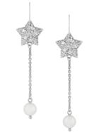 Miu Miu Pearl And Crystal Star Long Earrings - Metallic