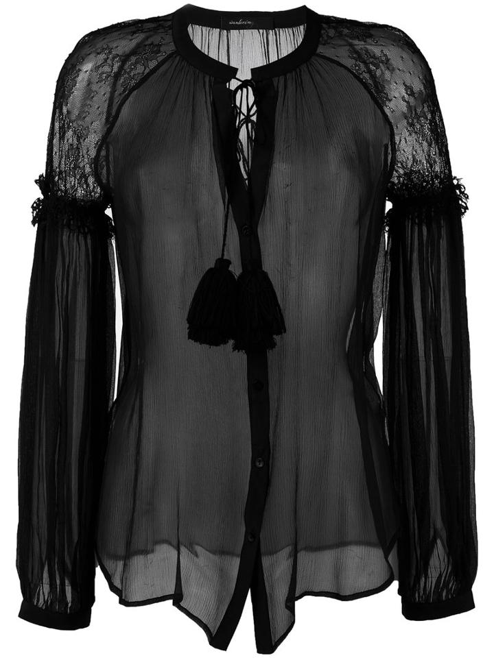 Wandering - Lace Insert Sheer Blouse - Women - Silk - 42, Black, Silk