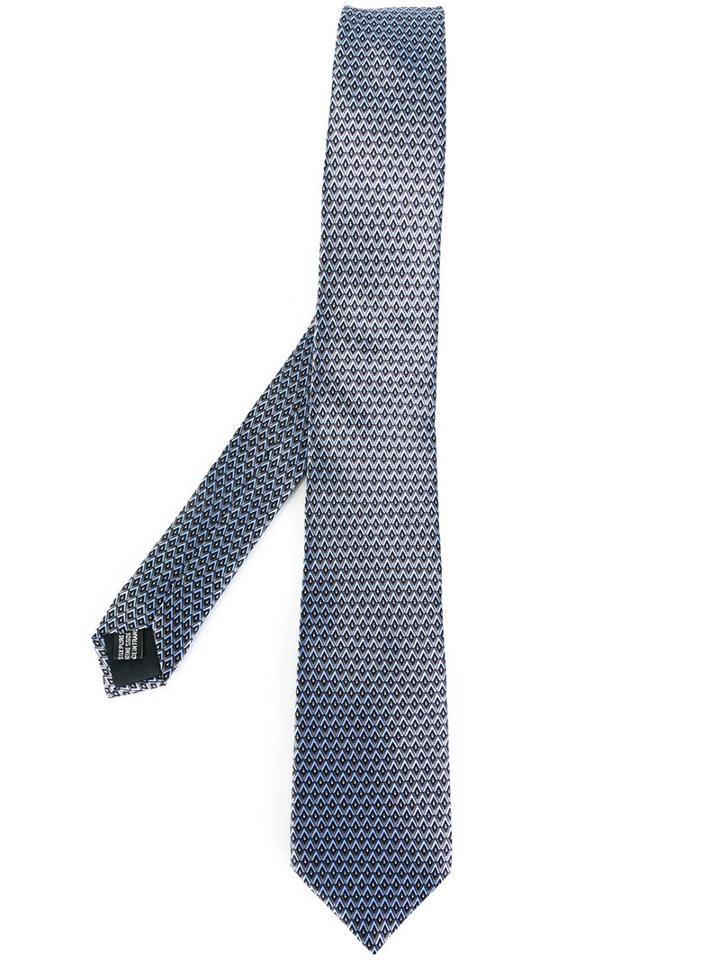 Lanvin Diamond Chevron Pattern Scarf, Men's, Blue, Silk
