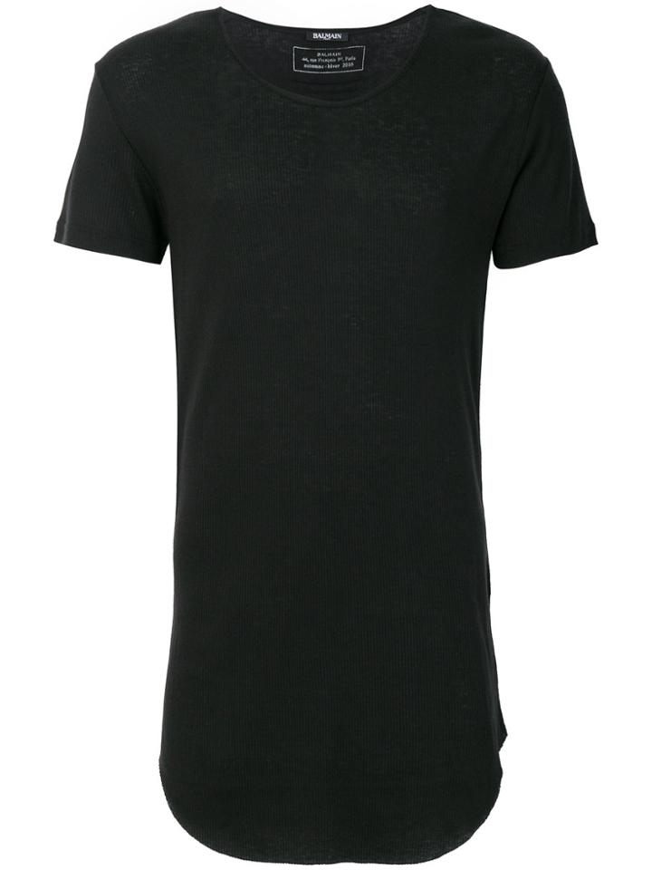Balmain Long Scoop Neck T-shirt - Black