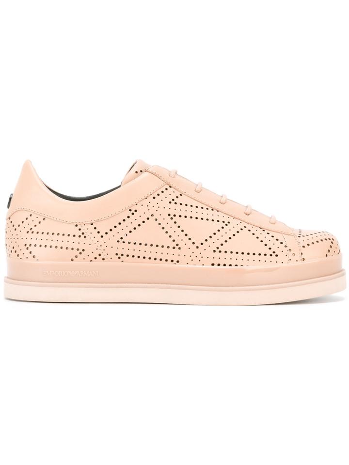 Emporio Armani Punch-hole Detail Sneakers - Nude & Neutrals