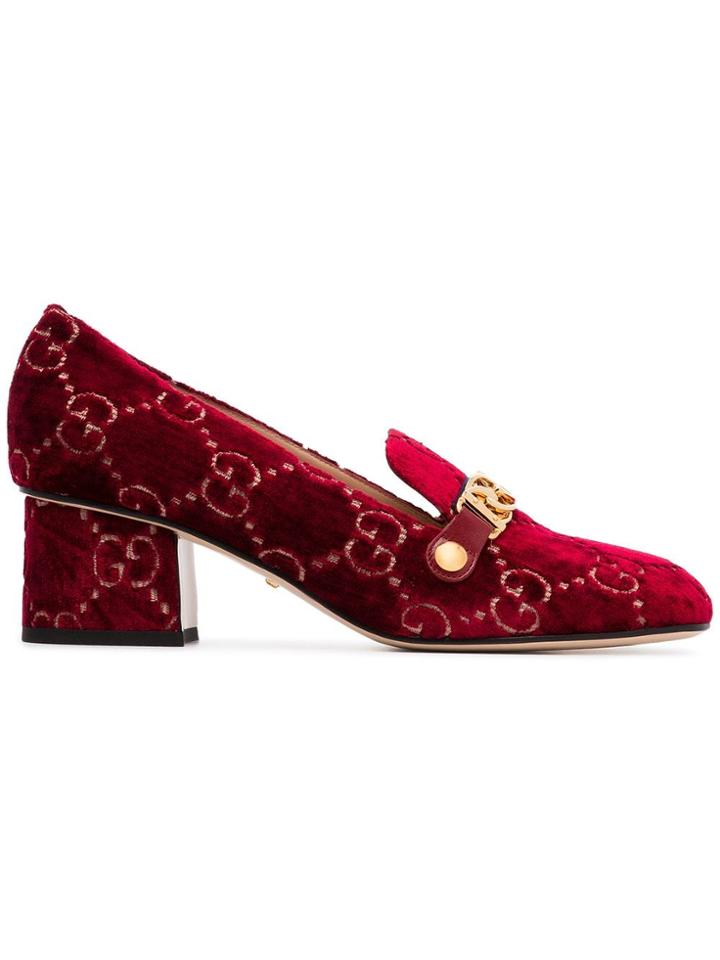 Gucci Red Sylvie 55 Velvet And Leather Pumps