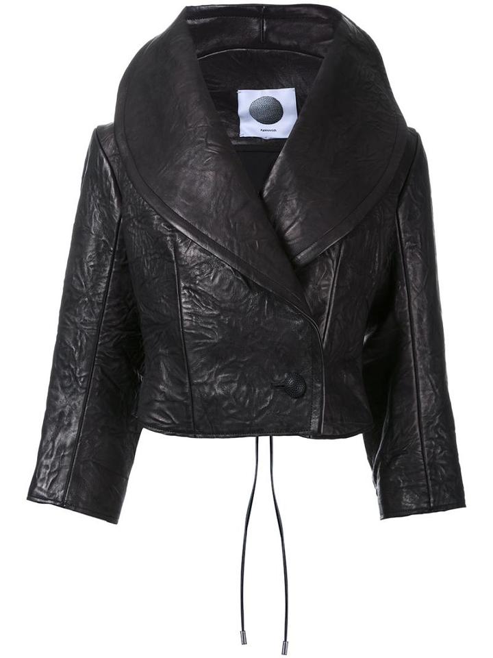Aganovich Wide Lapel Cropped Jacket, Women's, Size: 38, Black, Leather