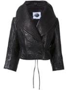 Aganovich Wide Lapel Cropped Jacket, Women's, Size: 38, Black, Leather