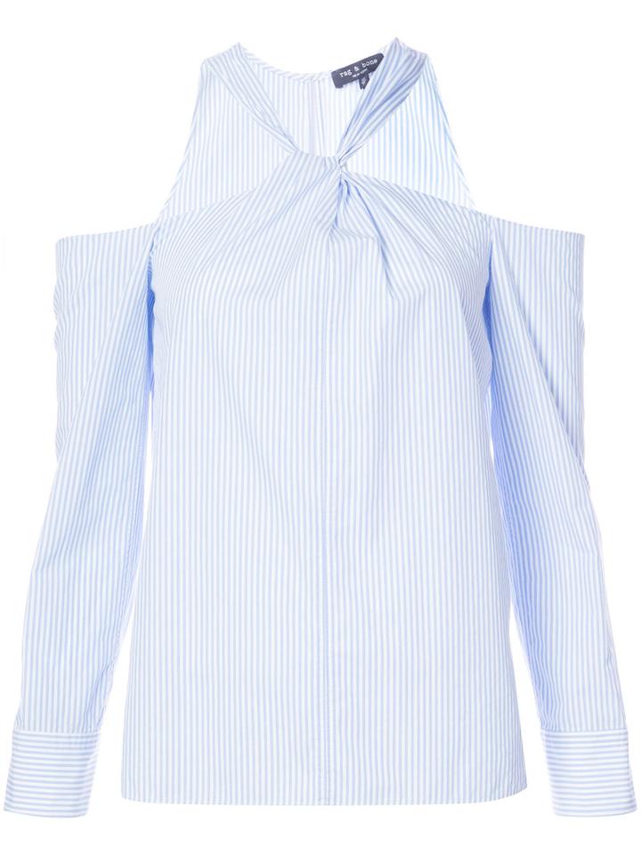 Rag & Bone - Striped Cold Shoulder Top - Women - Cotton - S, Blue, Cotton