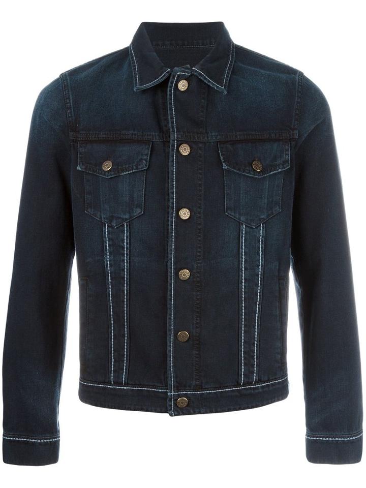 Lanvin Contrast Stitch Denim Jacket, Men's, Size: 50, Grey, Cotton/polyester