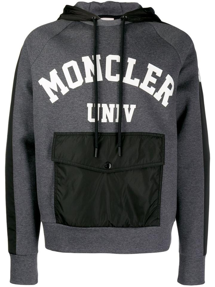 Moncler Logo Drawstring Hoodie - Grey