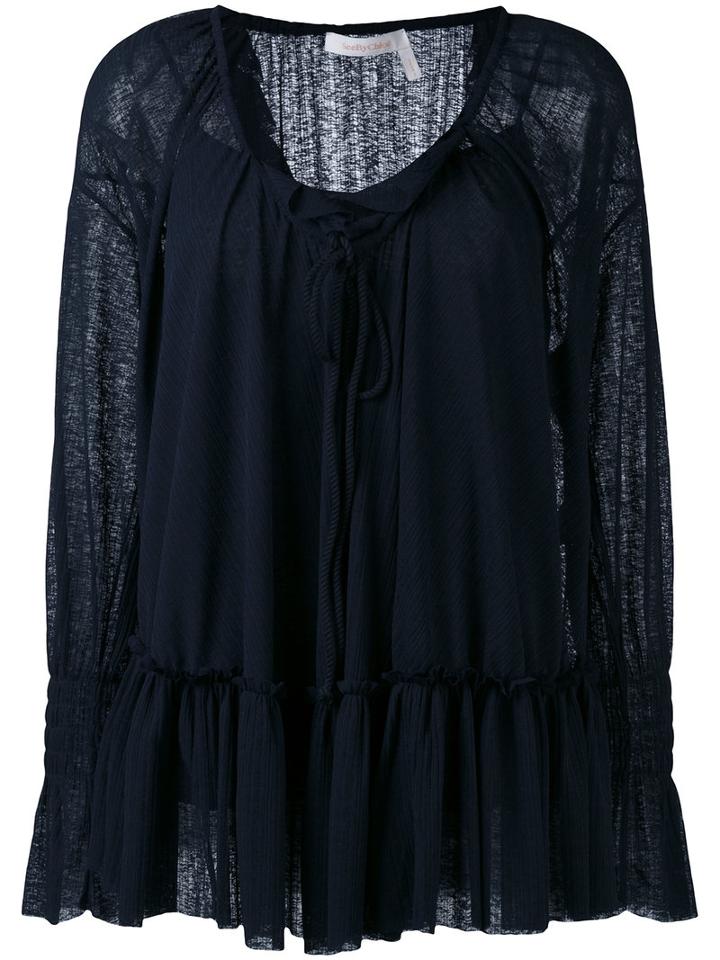 See By Chloé - Ruffle Blouse - Women - Cotton/polyester - S, Blue, Cotton/polyester