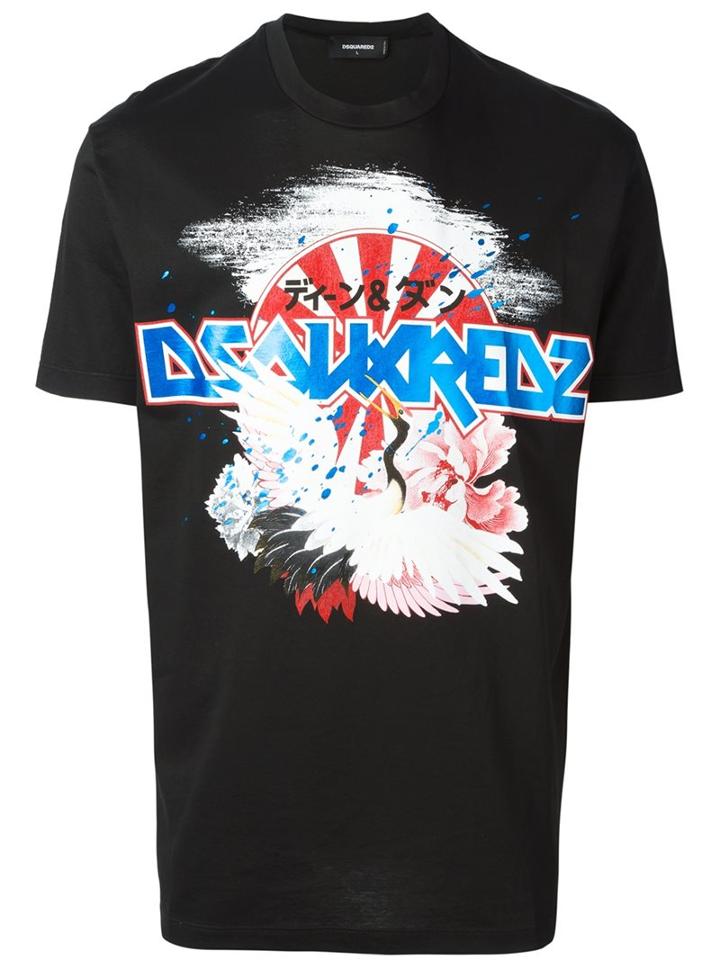 Dsquared2 Japanese Crane T-shirt, Men's, Size: Small, Black, Cotton
