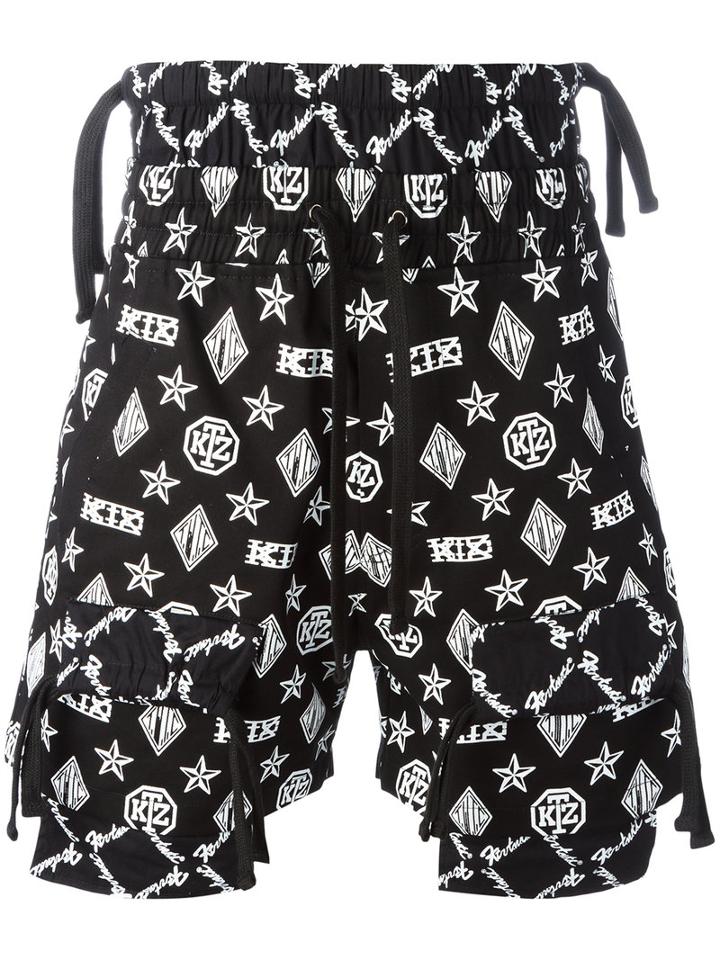 Ktz Monogram Overlap Shorts, Men's, Size: Small, Black, Cotton