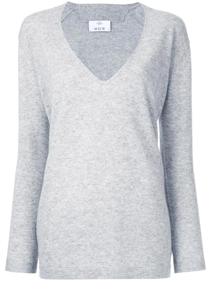 Allude Deep V-neck Knitted Top, Women's, Size: Xs, Grey, Virgin Wool/cashmere