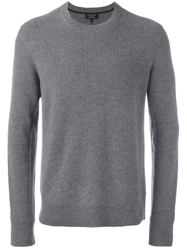 Rag & Bone Ribbed Crew Neck Jumper, Men's, Size: Medium, Grey, Cashmere