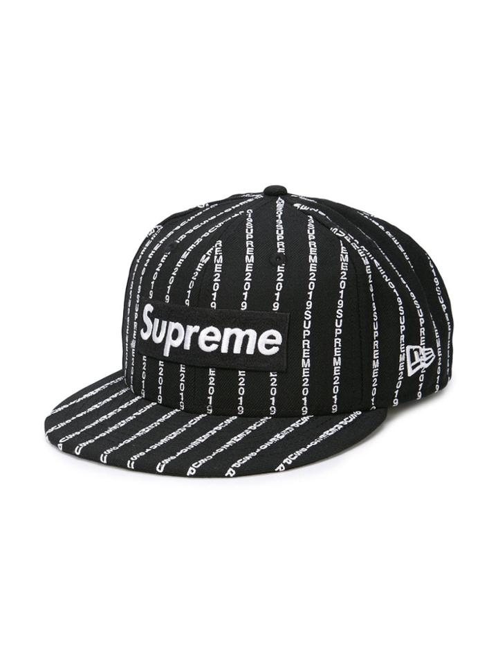 Supreme Logo Striped Cap - Black