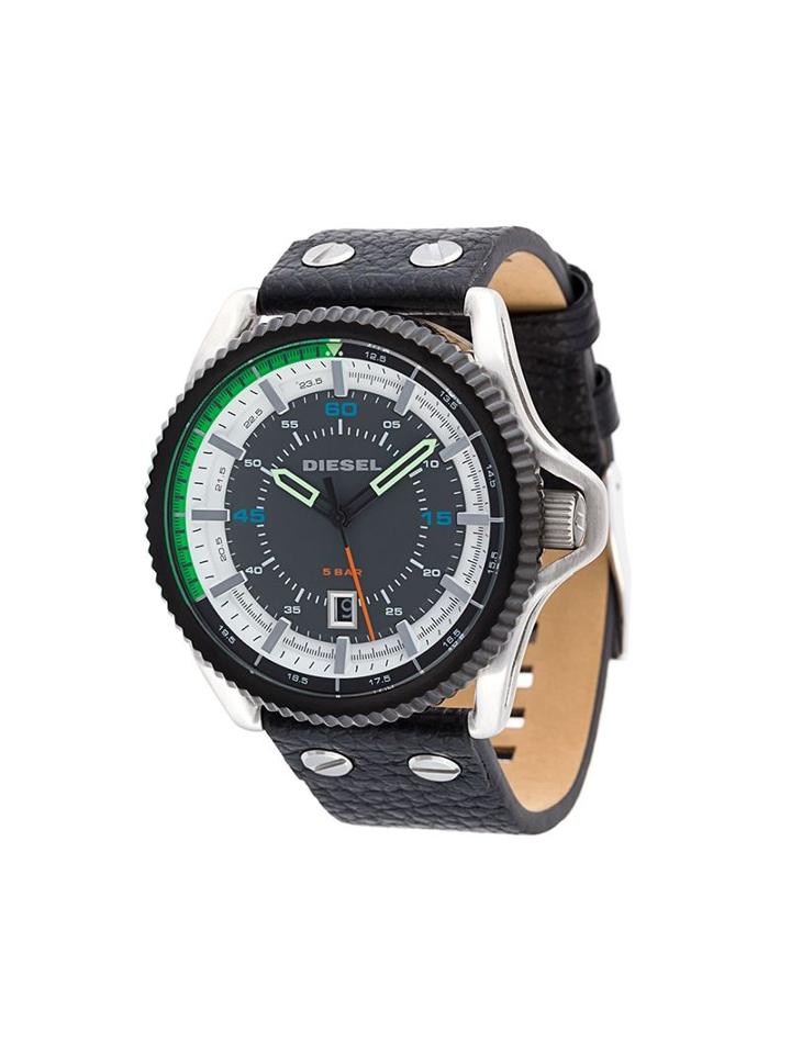 Diesel Round Analog Watch, Adult Unisex, Black, Leather/stainless Steel