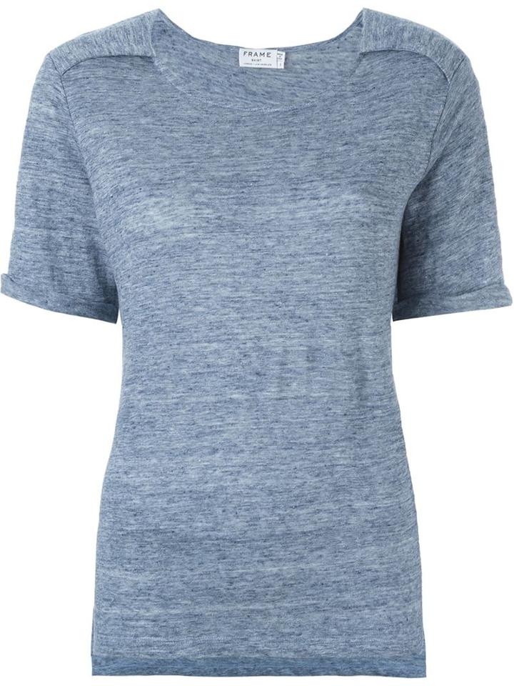 Frame Denim Turn Up Sleeve T-shirt, Women's, Size: M, Blue, Cotton