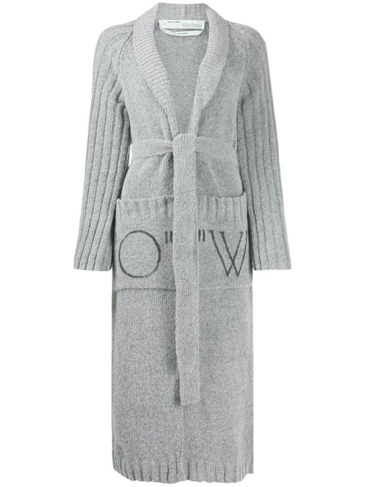 Off-white Ribbed Detail Logo Cardi-coat - Grey