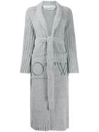 Off-white Ribbed Detail Logo Cardi-coat - Grey