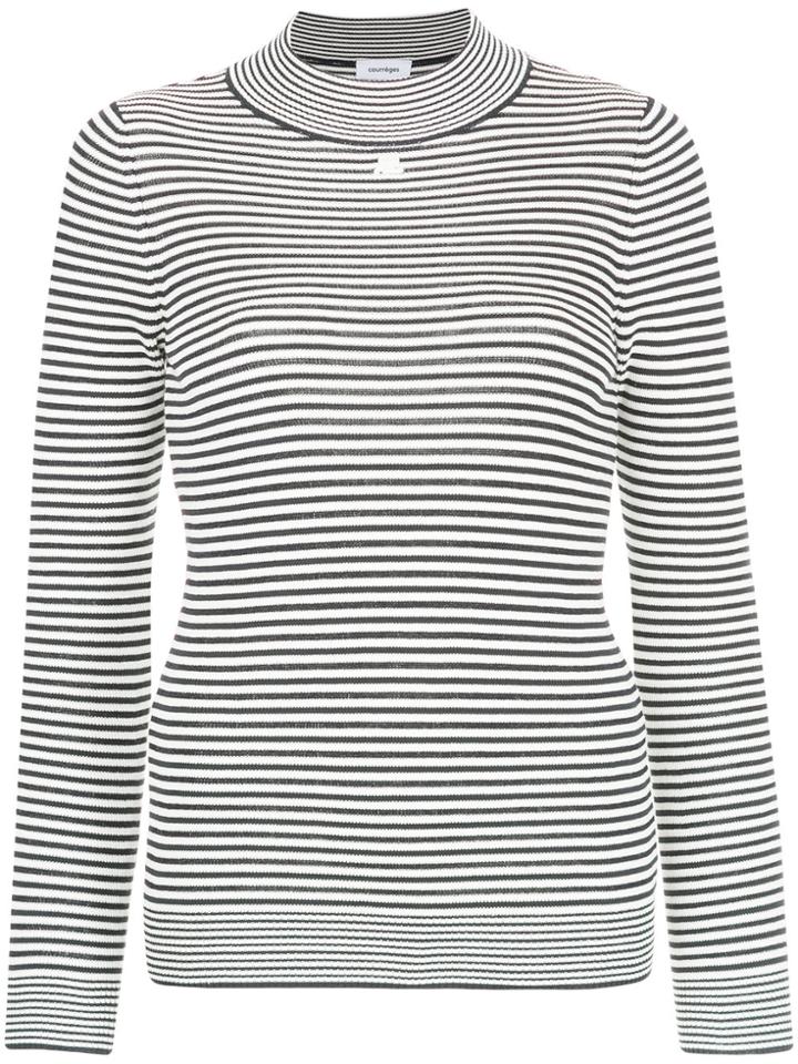 Courrèges Striped Mock Neck Sweater - Black