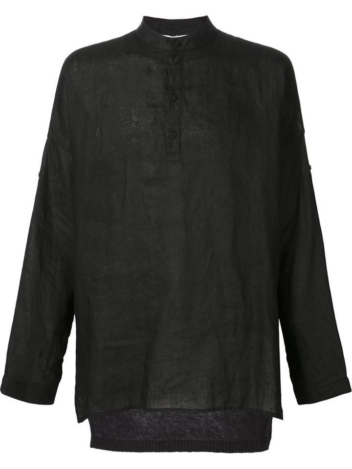Isabel Benenato Band Collar Shirt, Men's, Size: Xl, Black, Linen/flax