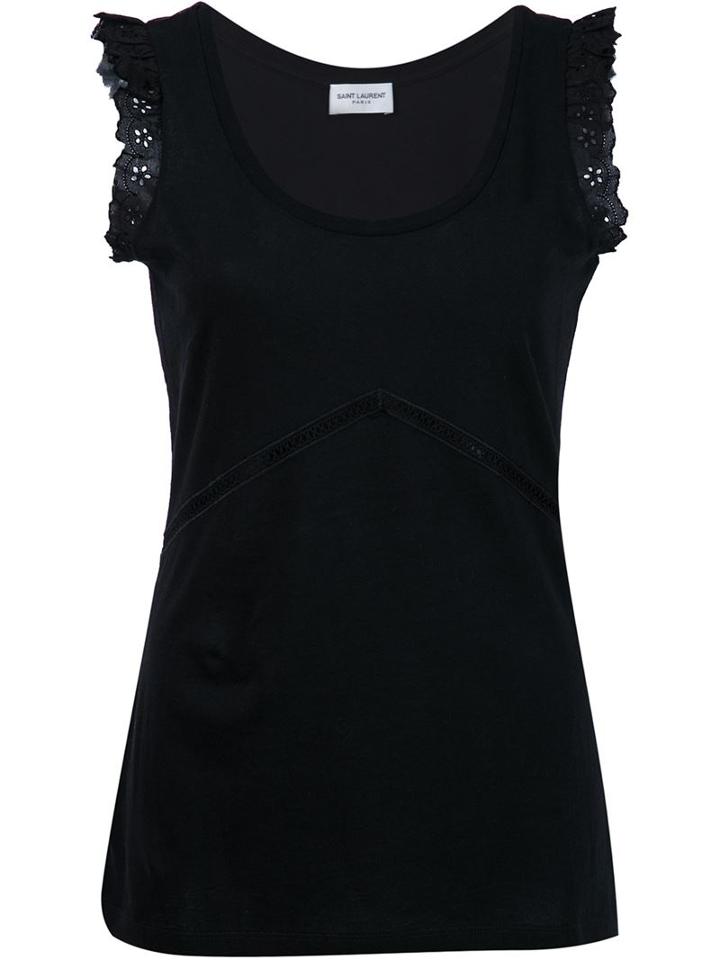 Saint Laurent Broderie Anglaise Tank Top, Women's, Size: L, Black, Cotton