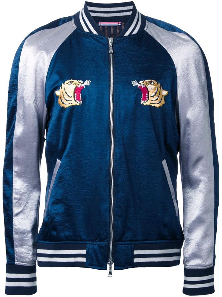 Guild Prime Embroidered Tiger Bomber Jacket, Men's, Size: 3, Blue, Acetate