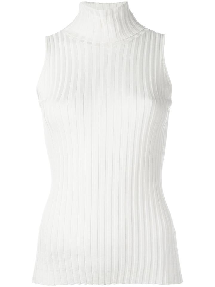 Eleventy Ribbed Sleeveless Top With High Neck, Women's, Size: Small, White, Silk