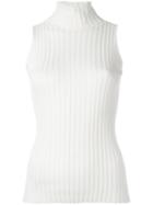 Eleventy Ribbed Sleeveless Top With High Neck, Women's, Size: Small, White, Silk