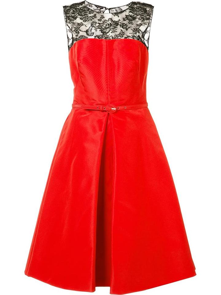 Oscar De La Renta Inverted Pleat Flare Dress, Women's, Size: 0, Red, Silk