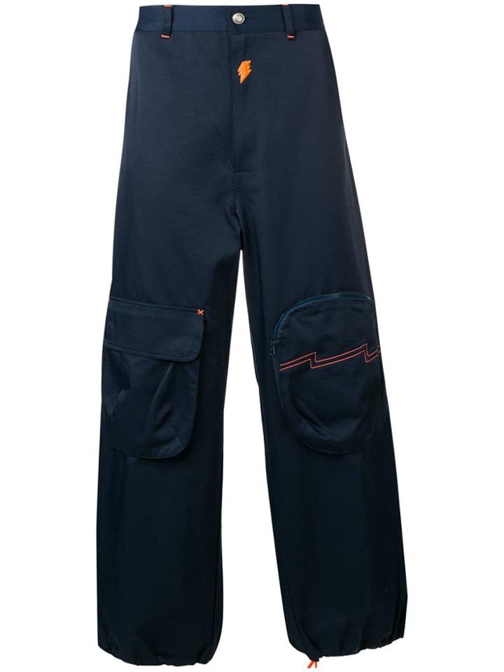 Walter Van Beirendonck Vintage Knee Pockets Loose Trousers - Blue