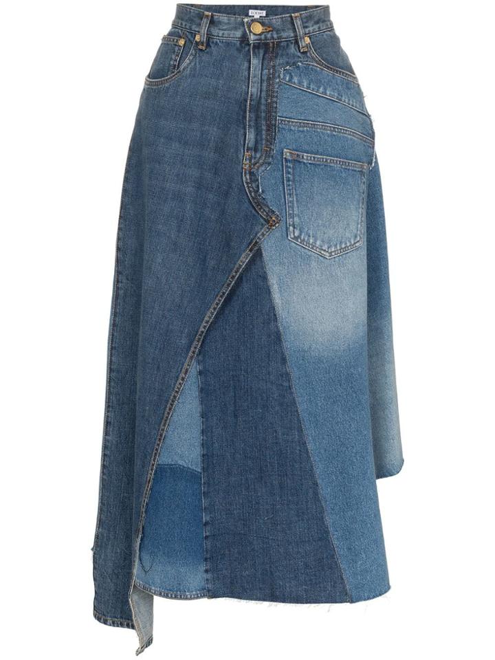 Loewe Asymmetric Patchwork Denim Skirt - Blue