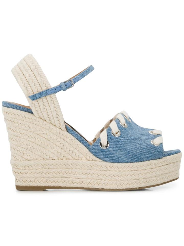 Sergio Rossi Denim Wedge Sandals - Blue