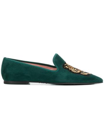 Pretty Ballerinas Embroidered Pointed Loafers - Green